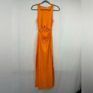 Morning Mist Orange Origami Ribbed Cutout Dress With Slit Size 10